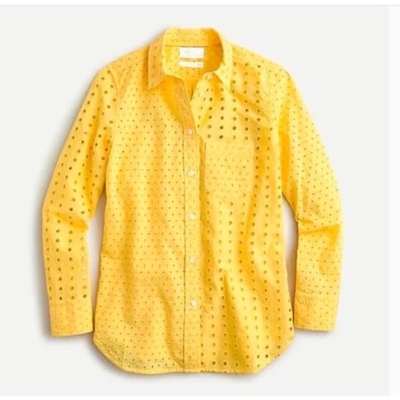 J. CREW Warm Sun Yellow CLASSIC-FIT SHIRT IN EYELET Cotton Button-Up Top 16 - Picture 2 of 15